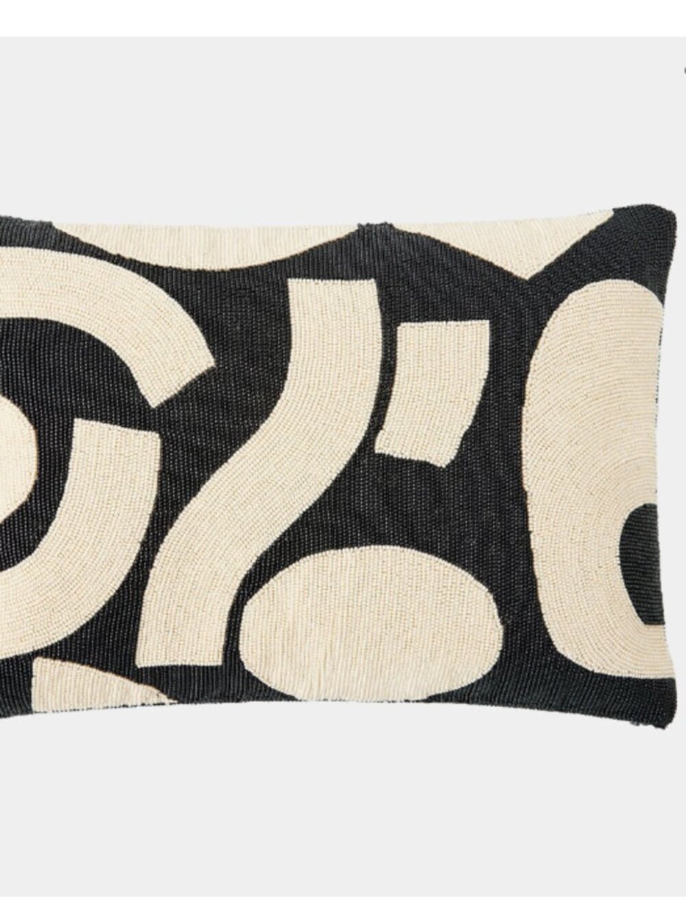 (2) Global Views- Puzzle Beaded Lumbar Pillow- White on Black